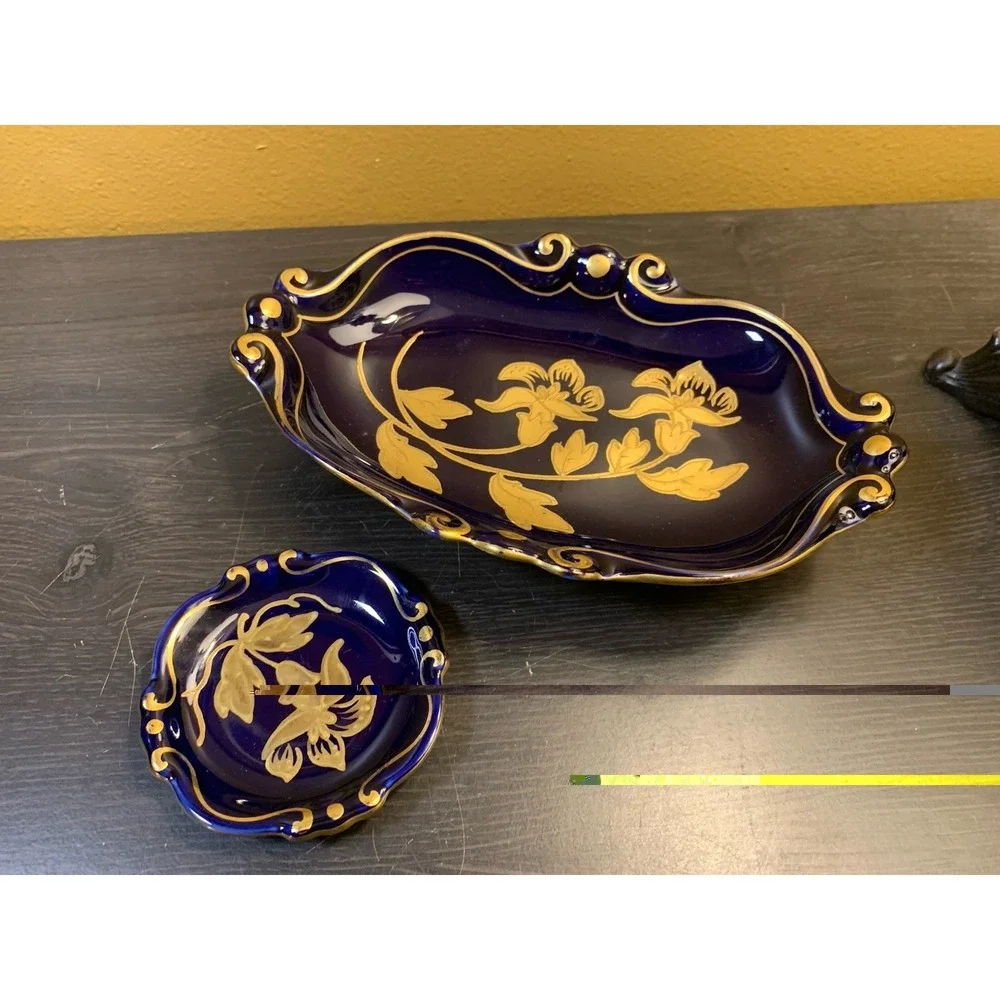 Vintage Set JLMENAU GRAF VON HENNEBERG‎ PORZELLAN Echt Kobalt Dishes Trinket